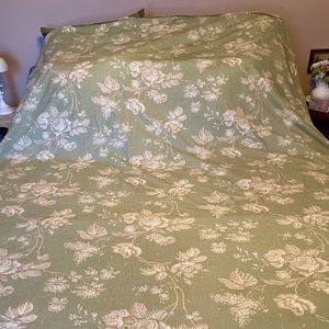 Restoration Hardware Made In Italy Queen Sage Green Floral Toile Cotton Duvet